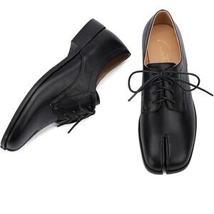 Cuctos Womens Size 12 Black Faux Leather Lace Up 1" Heel Split Toe Oxford Shoes
